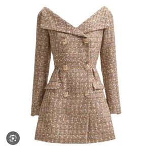 Self-Portrait Women's  Gold Tinsel Boucle Off the Shoulder Mini Dress